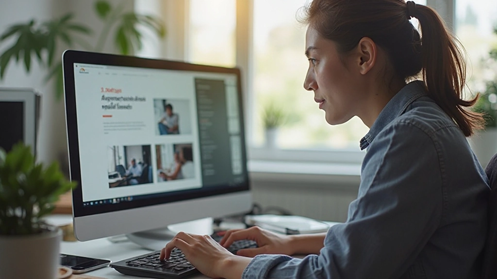 Designer working on portfolio website with design tools and color palette visible on desk