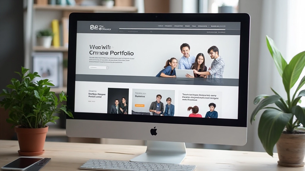Modern portfolio website displayed on computer monitor showing clean design layout with project showcase